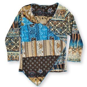 Jessica Max 3/4 Sleeve Blouse Size M 90s Y2K Boho Indie Top Mesh Sheer V Neck